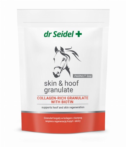 wspiera regenerację kopyt i skóry,  Skin & hoof granulate Dr. Seidel