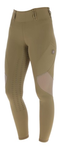 legginsy jezdzieckie z siateczką khaki, kieszeń na telefon